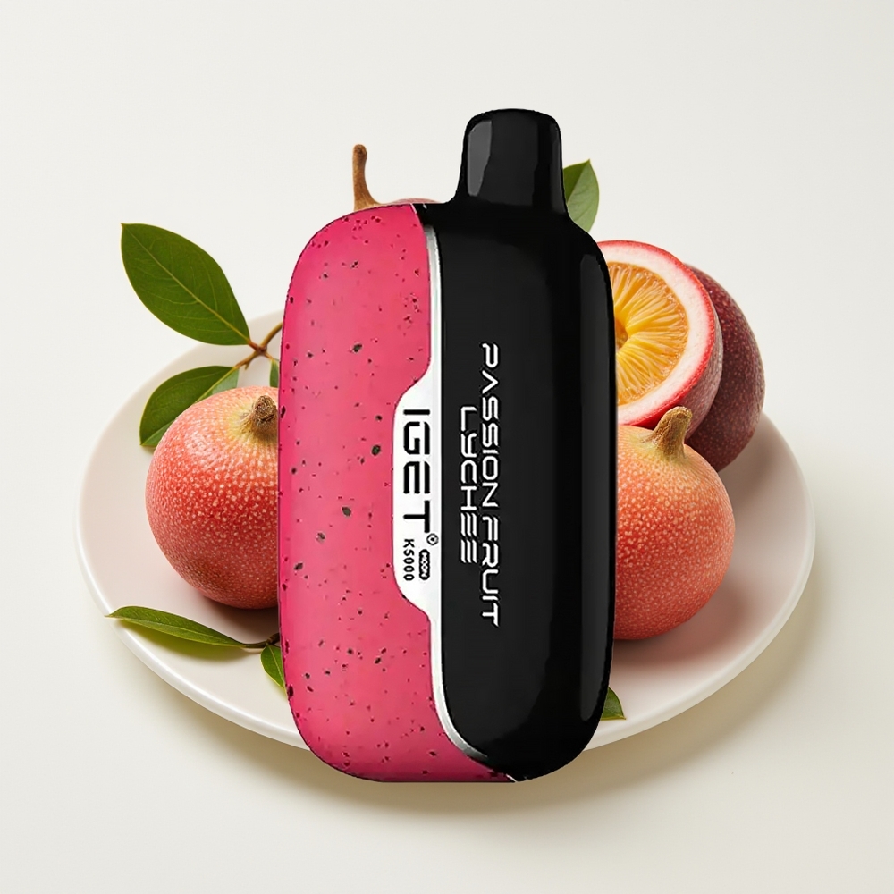 IGET Moon 5000 Puff PC 1.35 Ohm Mesh Jisim Bersih 81.5 g Saiz 49.5x25.3x99.4 mm Markisa Leci