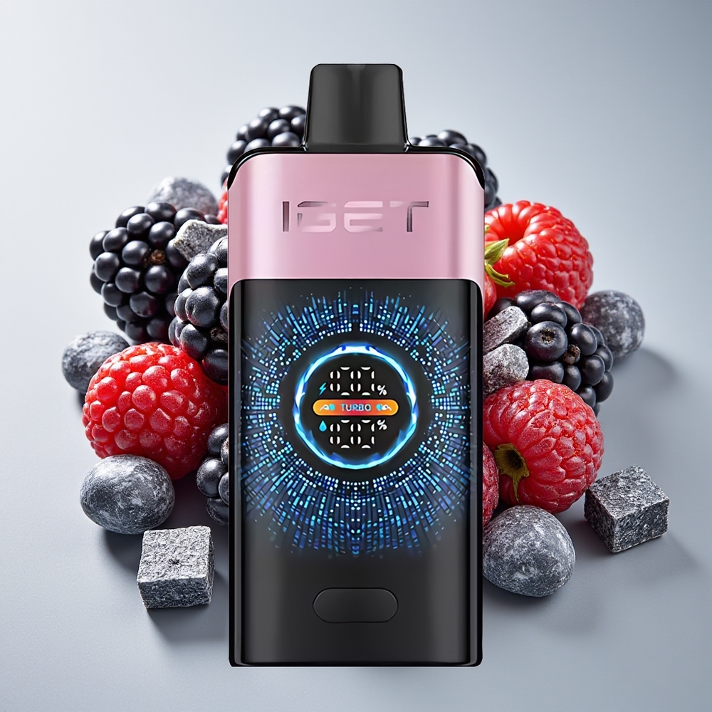 IGET ONE 12000 Hisap Vape Boleh Buang Blackberry Ais dengan Skrin Warna Melengkung Besar, Bateri 2700 mAh, dan 0.6 ohm Dual Mesh Coil