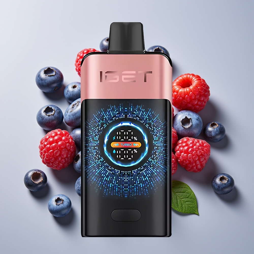 IGET ONE 12000 Hisap Vape Pakai Buang Bluberry Raspberi dengan Skrin Warna Melengkung Besar dan Bateri 2700 mAh