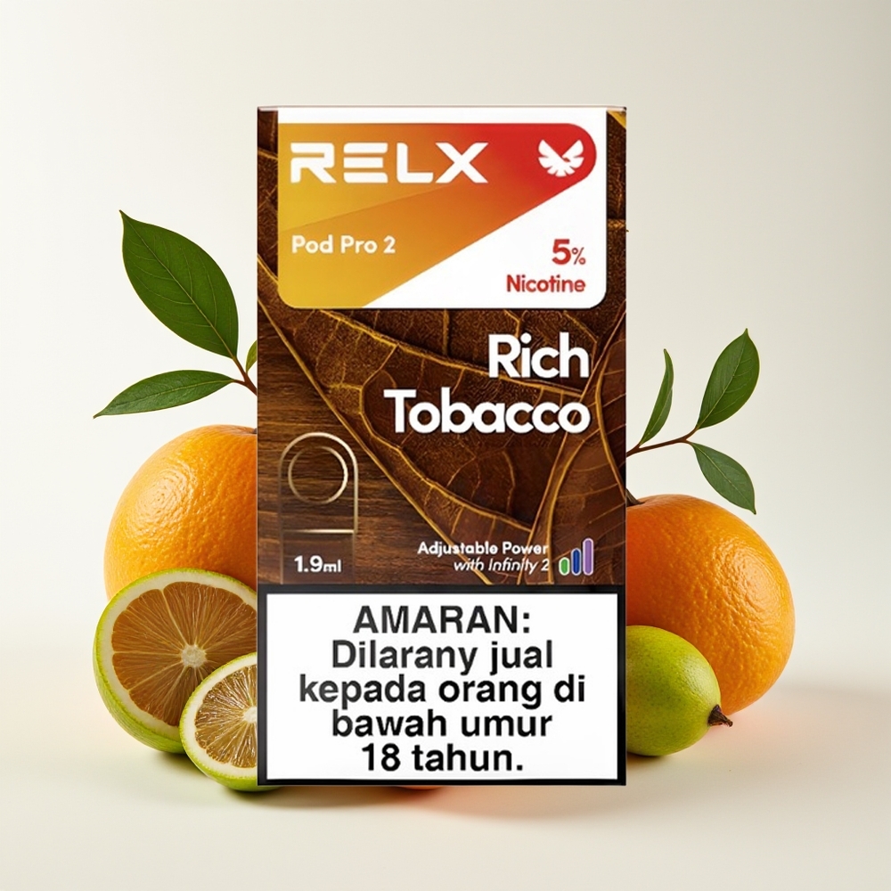 Relx Pod Pro 2 600 Hisap 1.9ml 3 Mod Voltan Tembakau Kaya