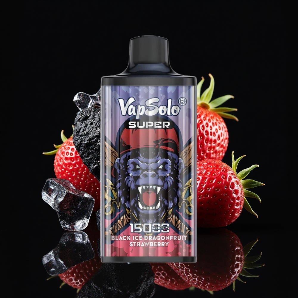Vapsolo Super 15000 Hisap 40ml Hitam Naga Buah Strawberi 850mAh Type-C