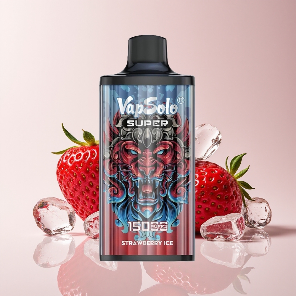 Vapsolo Super 15000 Hisap 40ml Jenis-C Ais Strawberry