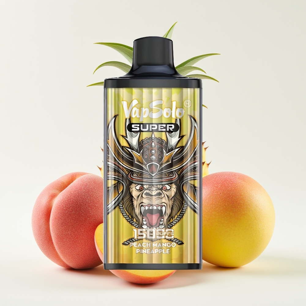 Vapsolo Super 15000 Hisap E-Cair 40ml Nikotin 20mg/50mg Peach Mango Nanas