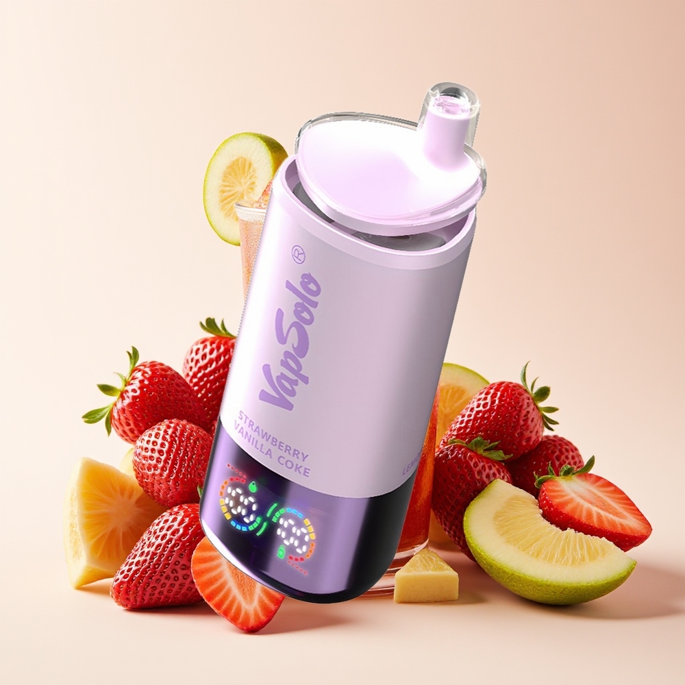 VapSolo Triple 30000 Puff 3 Tangki E-Cair 40ml Type-C Strawberi Vanila Koka