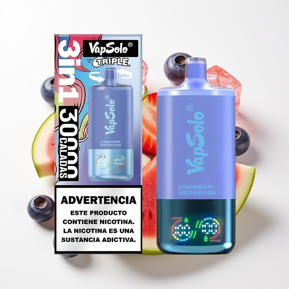 VapSolo Triple 30000 Puff 40ml Strawberi Tembikai & Bluberi Ais Type-C