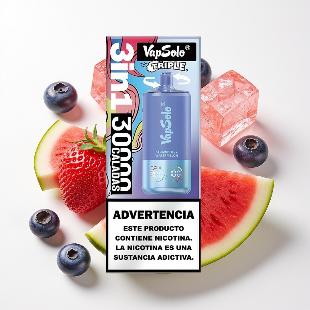 VapSolo Triple 30000 Puff 40ml Strawberi Tembikai & Bluberi Ais Type-C