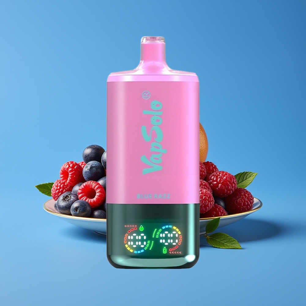 Vapsolo Triple 30000 Puff 40ml 3 Tangki Jenis-C Razz Biru Disposable Vape