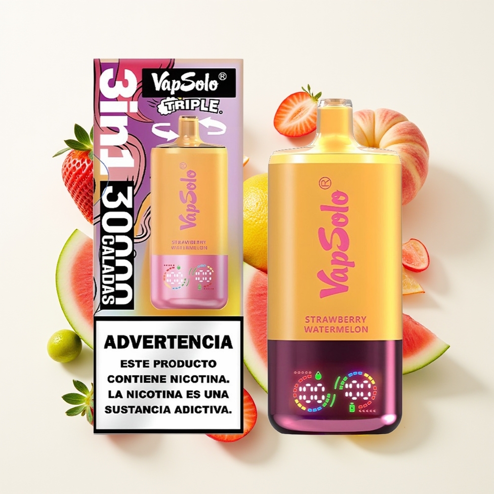Vapsolo Triple 30000 Puff 40ml Strawberi Tembikai & Lemon Peach Type-C