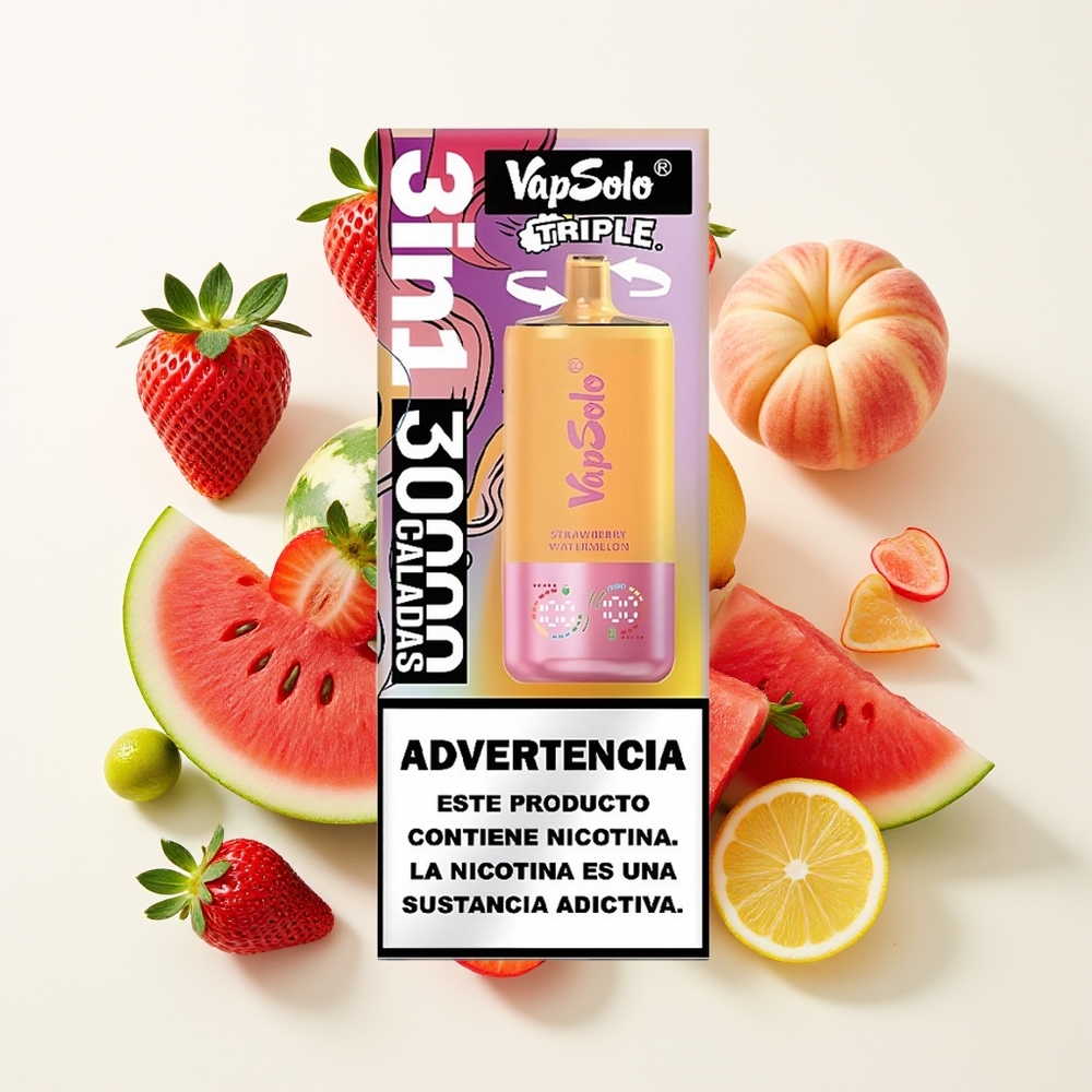 Vapsolo Triple 30000 Puff 40ml Strawberi Tembikai & Lemon Peach Type-C
