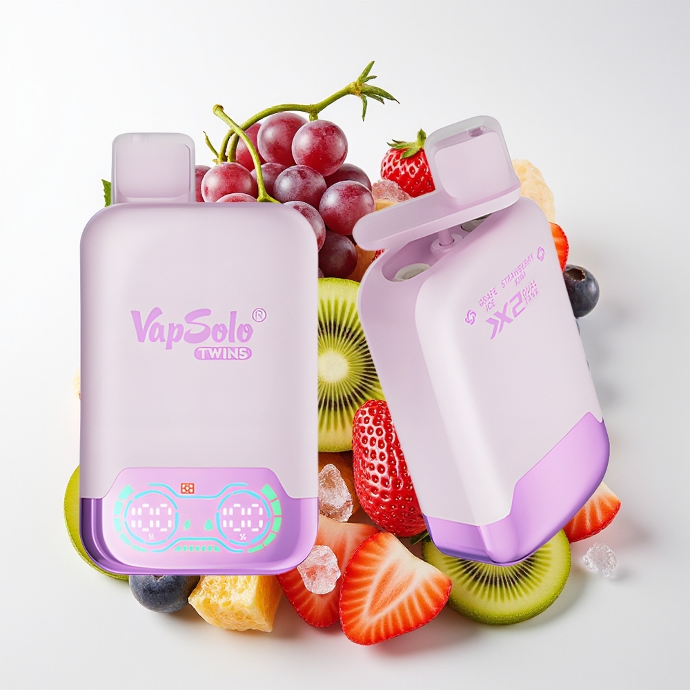 Vapsolo Twins 20000 Puff 40ml 2 Tangki Ais Anggur & Strawberi Kiwi