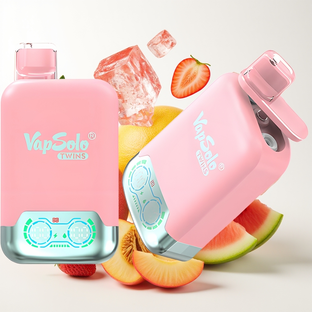 Vapsolo Twins 20000 Puff 40ml 2 Tangki Jenis-C Ais Strawberry & Mangga Peach Tembikai