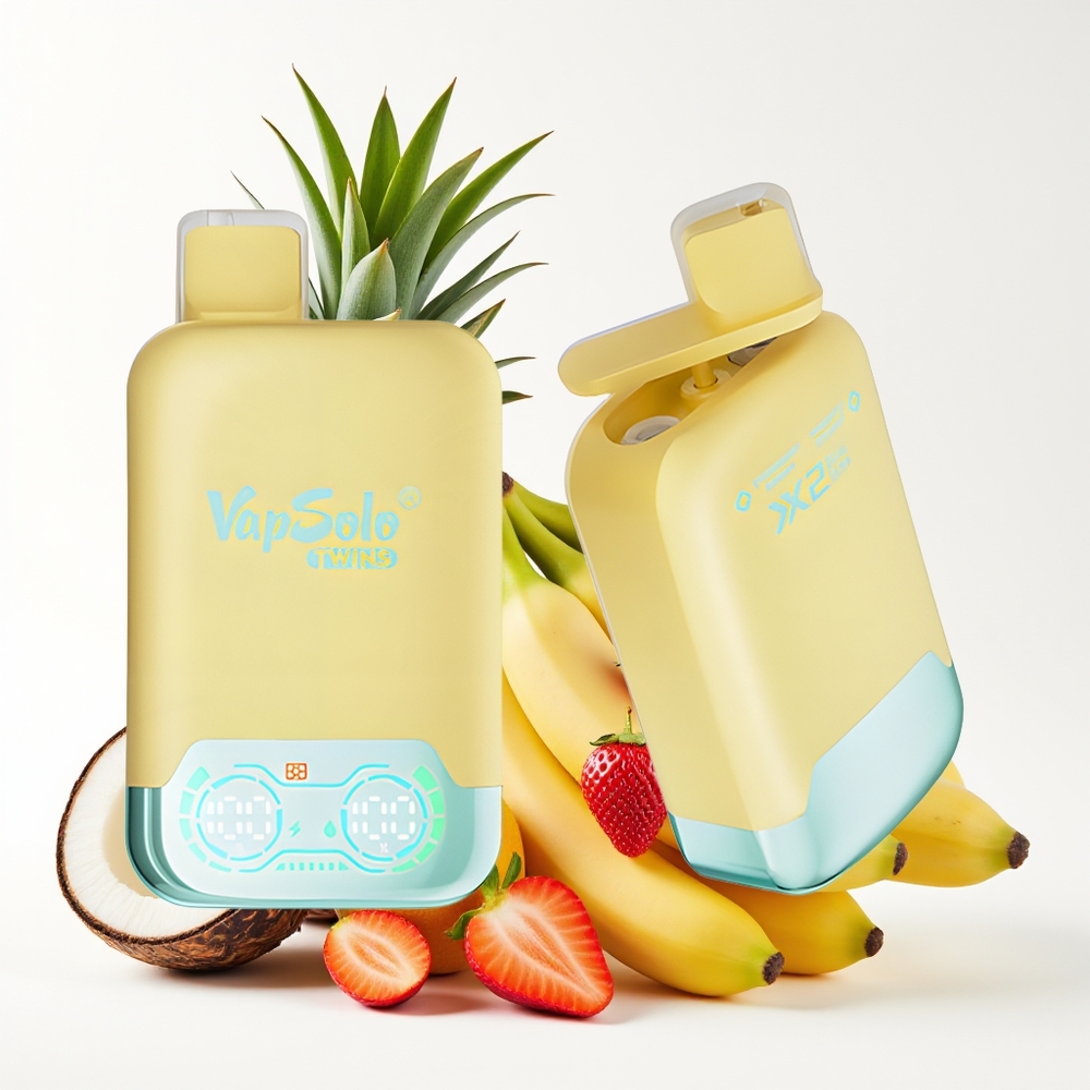 Vapsolo Twins 20000 Puff 40ml 2 Tangki Jenis-C Nanas Kelapa & Strawberry Pisang
