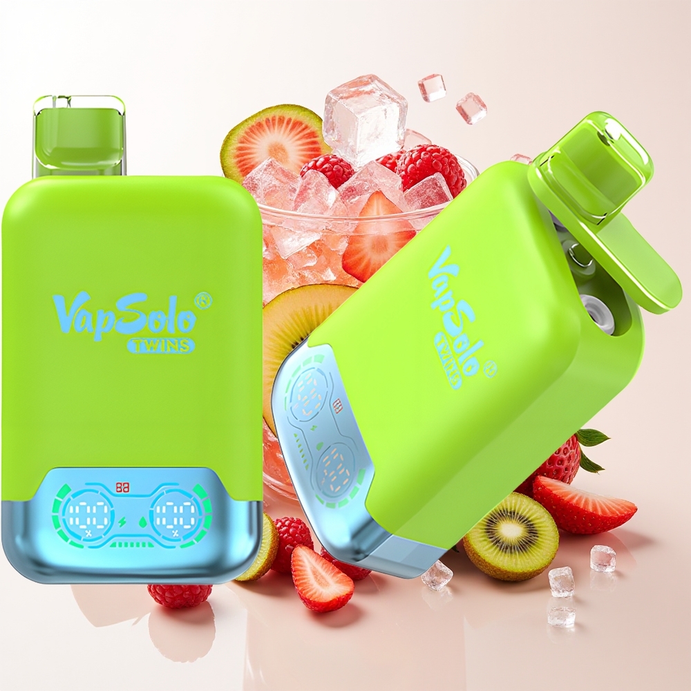 Vapsolo Twins 20000 Puff 40ml 2 Tangki Jenis-C Strawberi Kiwi & Strawberi Raspberry Ais Ceri