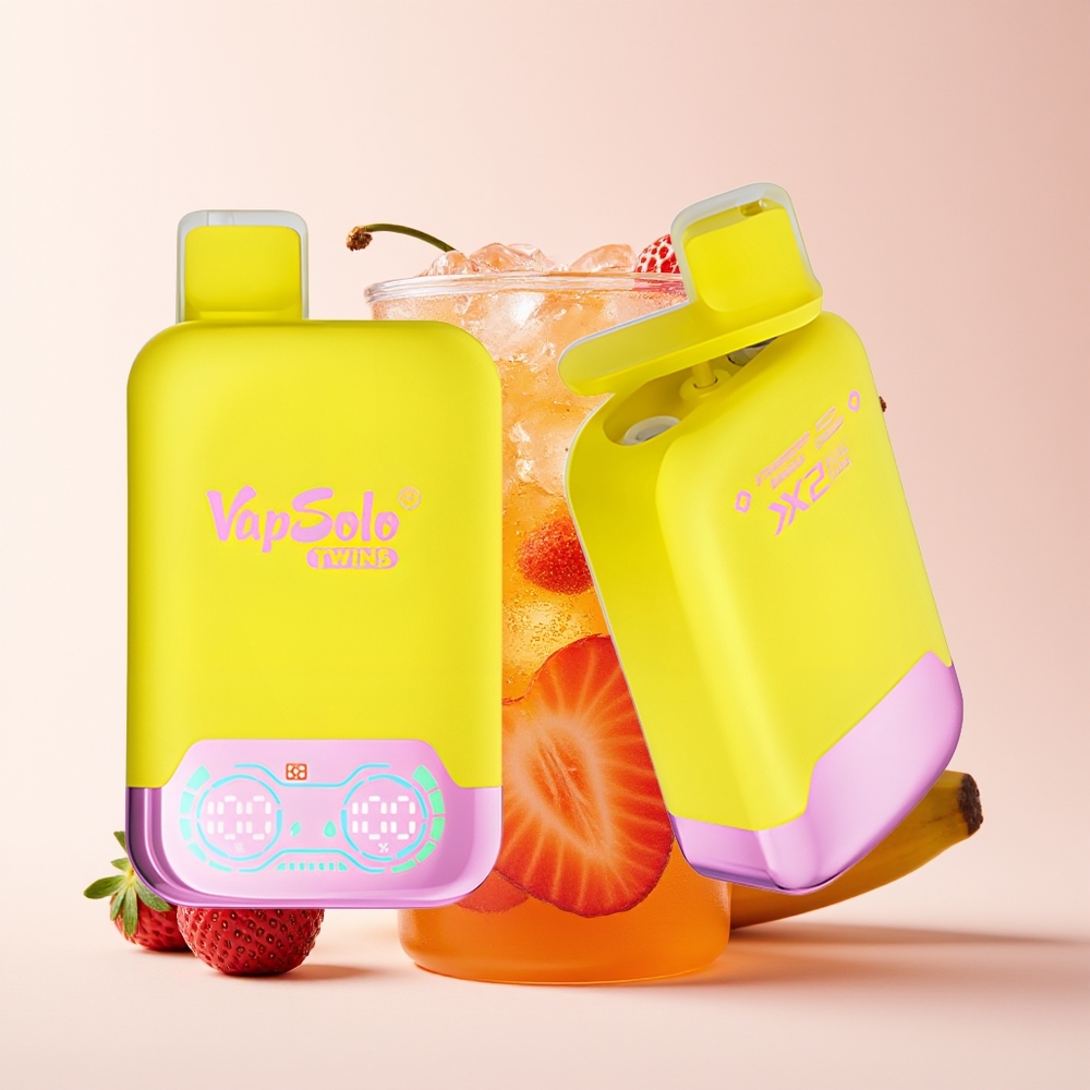 Vapsolo Twins 20000 Puff 40ml 2 Tangki Jenis-C Strawberry Pisang & Fizzy Ceri
