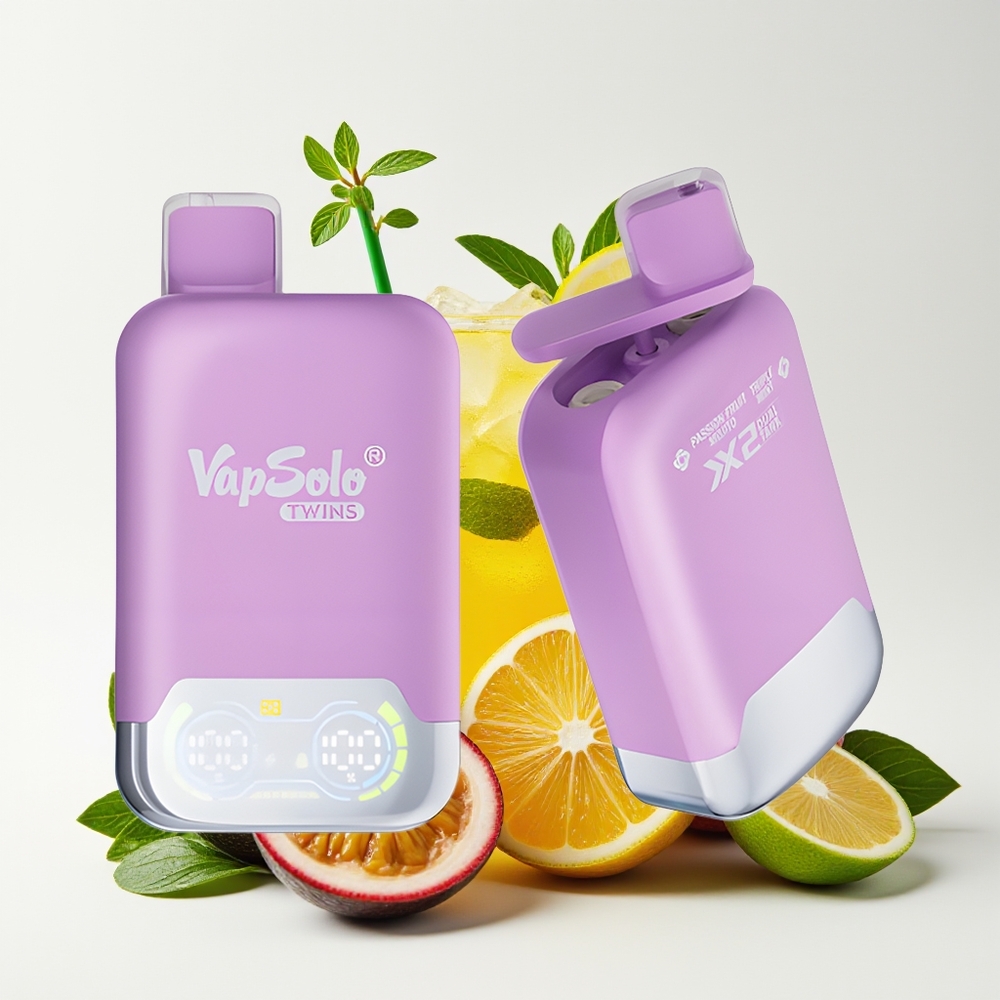 Vapsolo Twins 20000 Puff 40ml Dwi Tangki Jenis-C Markisa Mojito & Tiga Puding