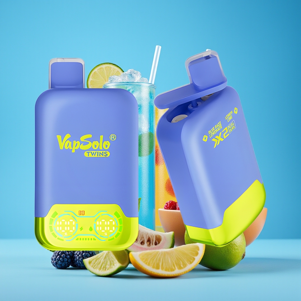 Vapsolo Twins 20000 Puff Dwi-Mulut Jenis-C Biru Razz Lemonade & Lemon Limau