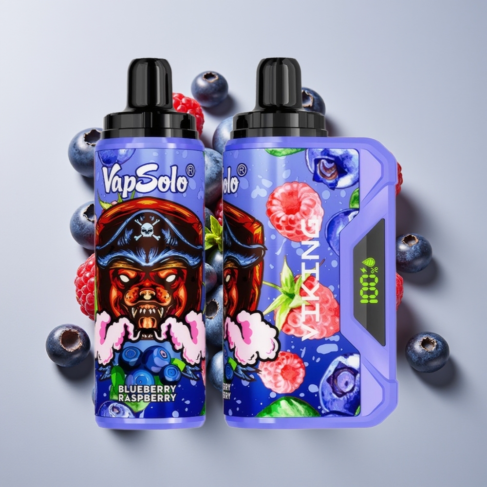 VapSolo VIKING 12000 Hisap Vape Disposable Bluberi Raspberi dengan Paparan LED & Port Type-C