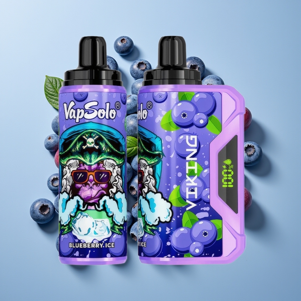 VapSolo VIKING 12000 Hisap Vape Disposable Bluberi dengan Paparan LED, Port Type-C, 22ml Cecair E, 20/50 mg/ml Nikotin
