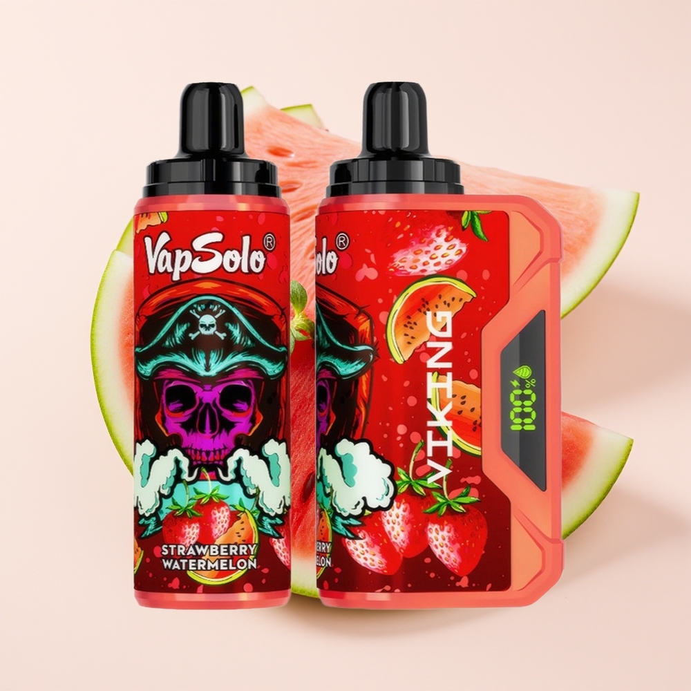 VapSolo VIKING 12000 Puff Alat Vape Pakai Buang Strawberry Tembikai dengan Paparan LED, Port Type-C, 22ml E-Cecair, 20mg/ml & 50mg/ml Nikotin