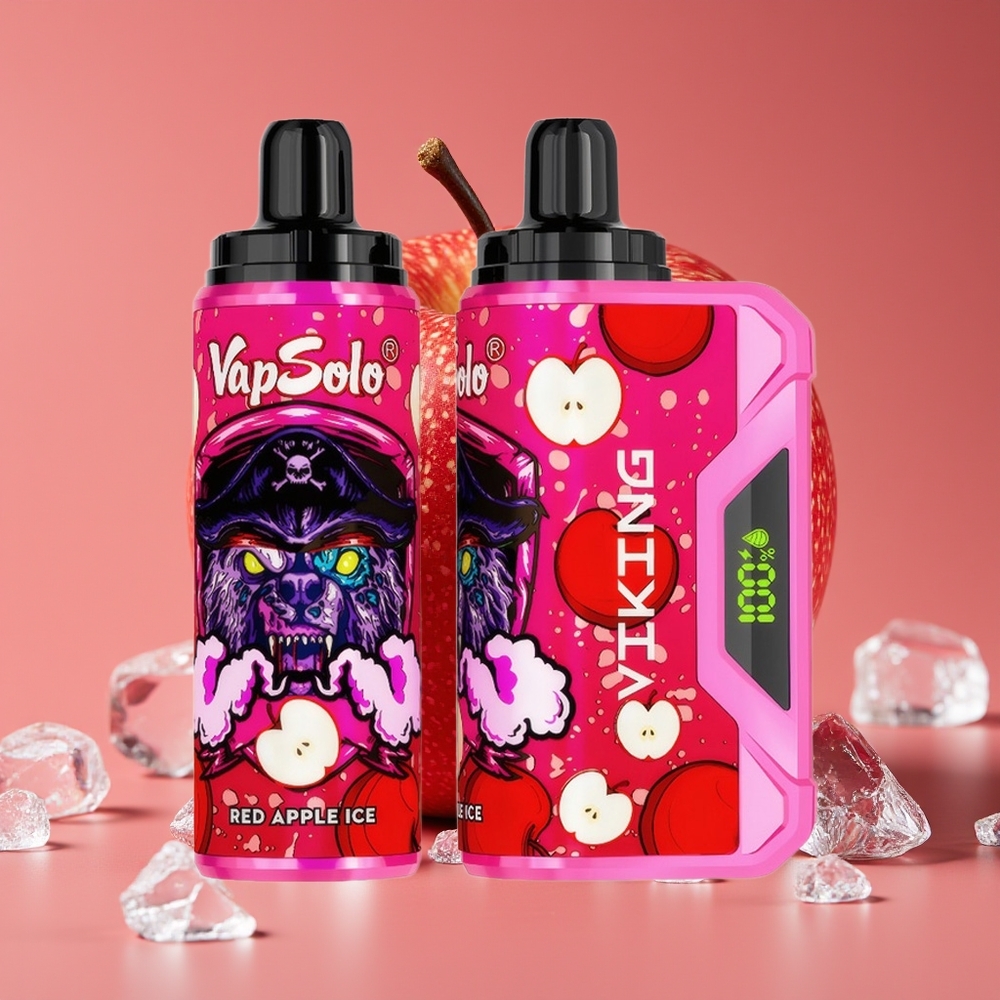 VapSolo VIKING 12000 Puff E-Sigar Epal Merah Ais Paparan LED Jenis-C 22ml