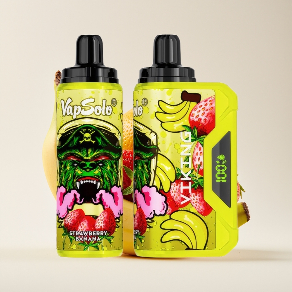 VapSolo VIKING 12000 Puff Papita Strawberi Pisang Tampilan LED Jenis-C