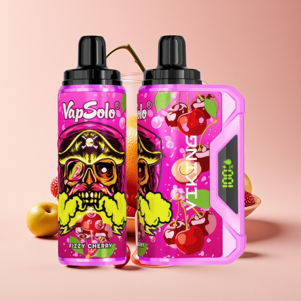 VapSolo VIKING 12000 Puff Vape Disposable Ceri Bersoda 22ml 20/50mg Jenis-C Paparan LED