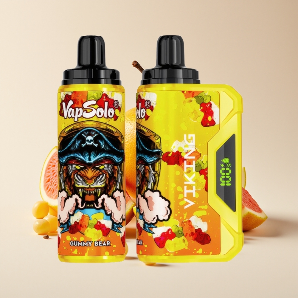 VapSolo VIKING 12000 Puff Vape Gula-Gula Beruang Disposable dengan Paparan LED, Jenis-C, dan 22ml E-Cecair