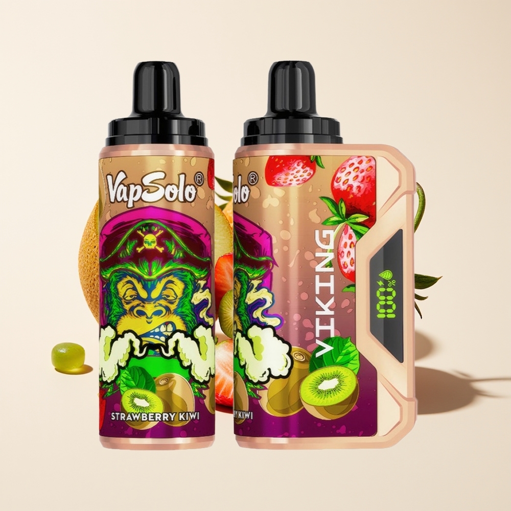 VapSolo VIKING 12000 Puff Vape Pakai Buang Strawberry Kiwi 22ml Jenis-C Paparan LED 20mg/ml & 50mg/ml