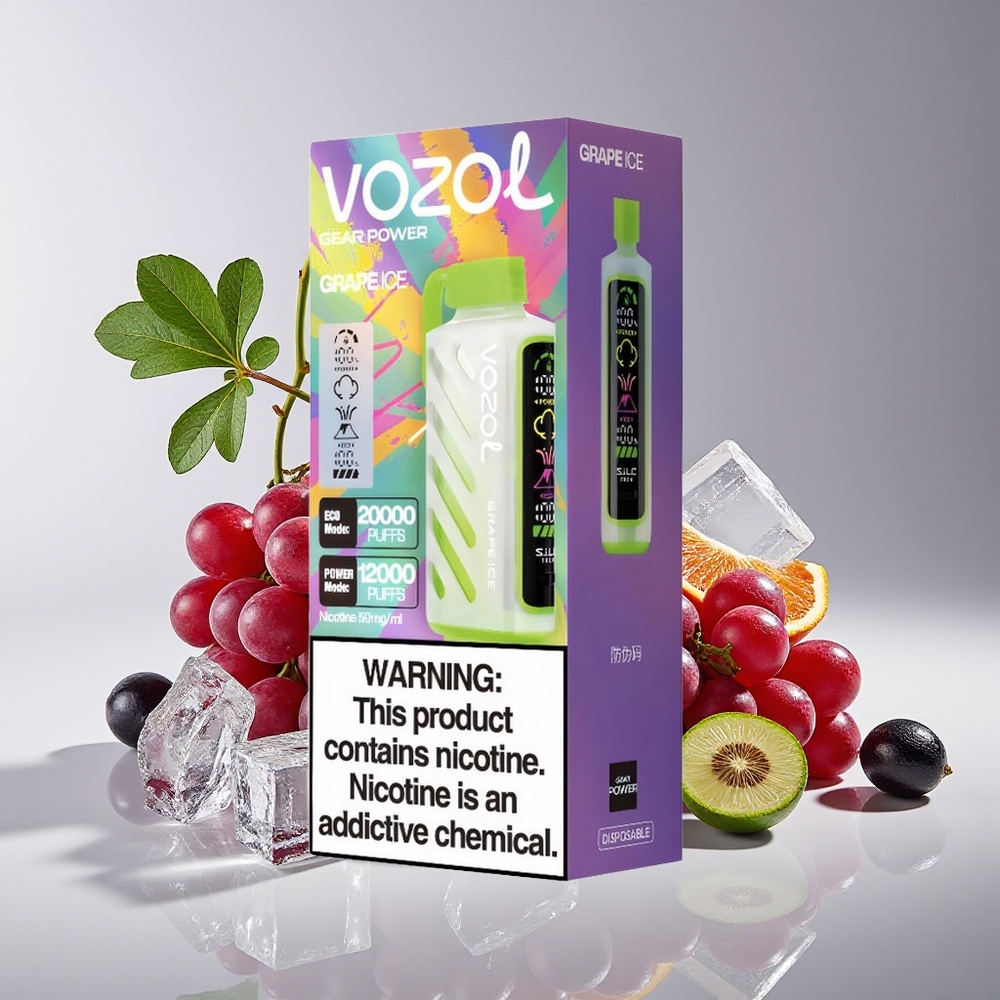 VOZOL Gear Power 20000 Hisap Grape Ais dengan Teknologi S.i.L.C., Dual Mesh Coil, Skrin Penuh, dan 20mL E-Cecair
