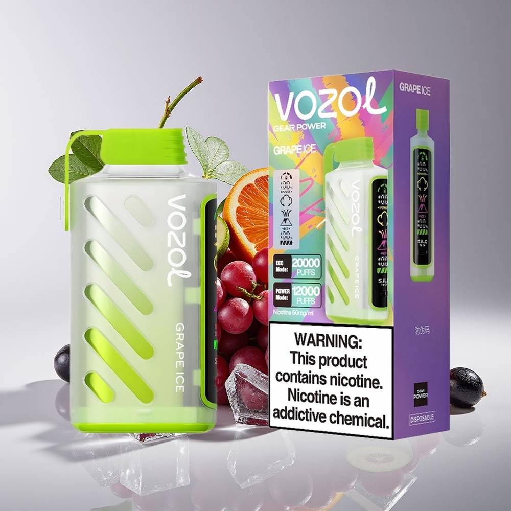 VOZOL Gear Power 20000 Hisap Grape Ais dengan Teknologi S.i.L.C., Dual Mesh Coil, Skrin Penuh, dan 20mL E-Cecair