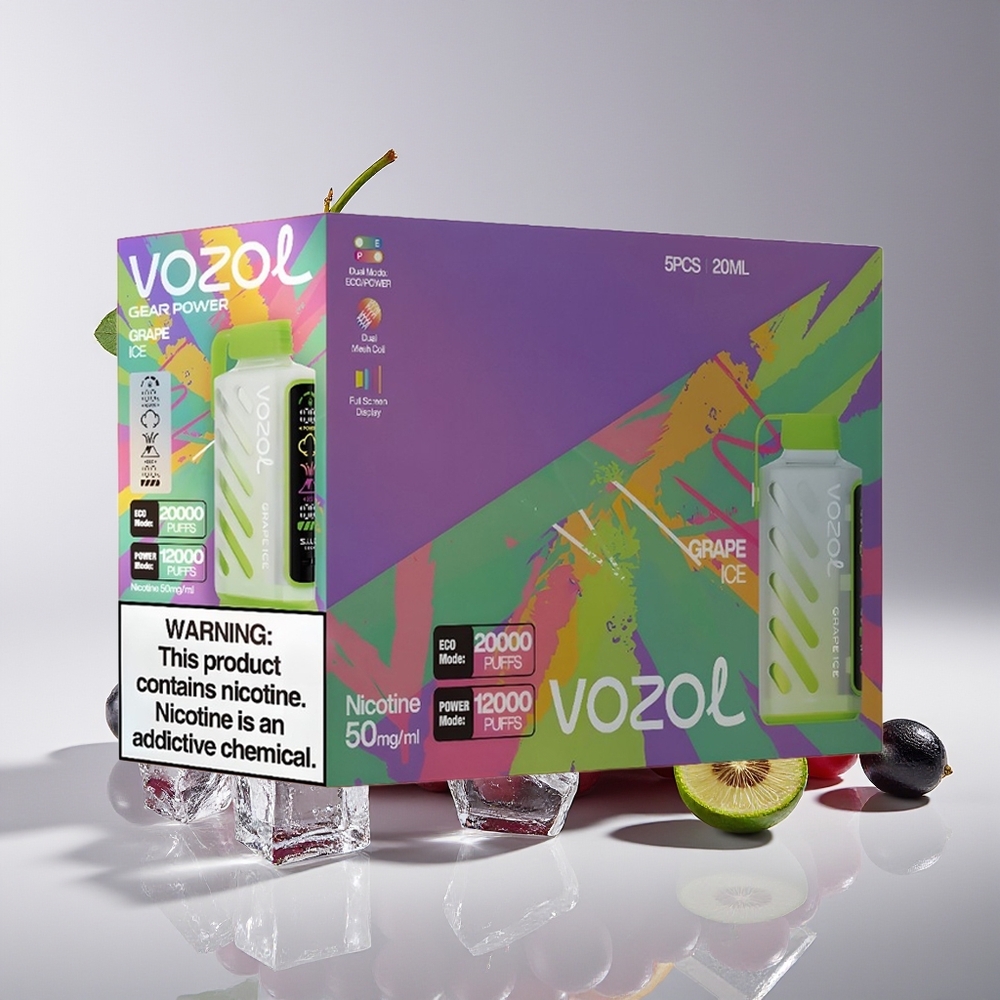 VOZOL Gear Power 20000 Hisap Grape Ais dengan Teknologi S.i.L.C., Dual Mesh Coil, Skrin Penuh, dan 20mL E-Cecair