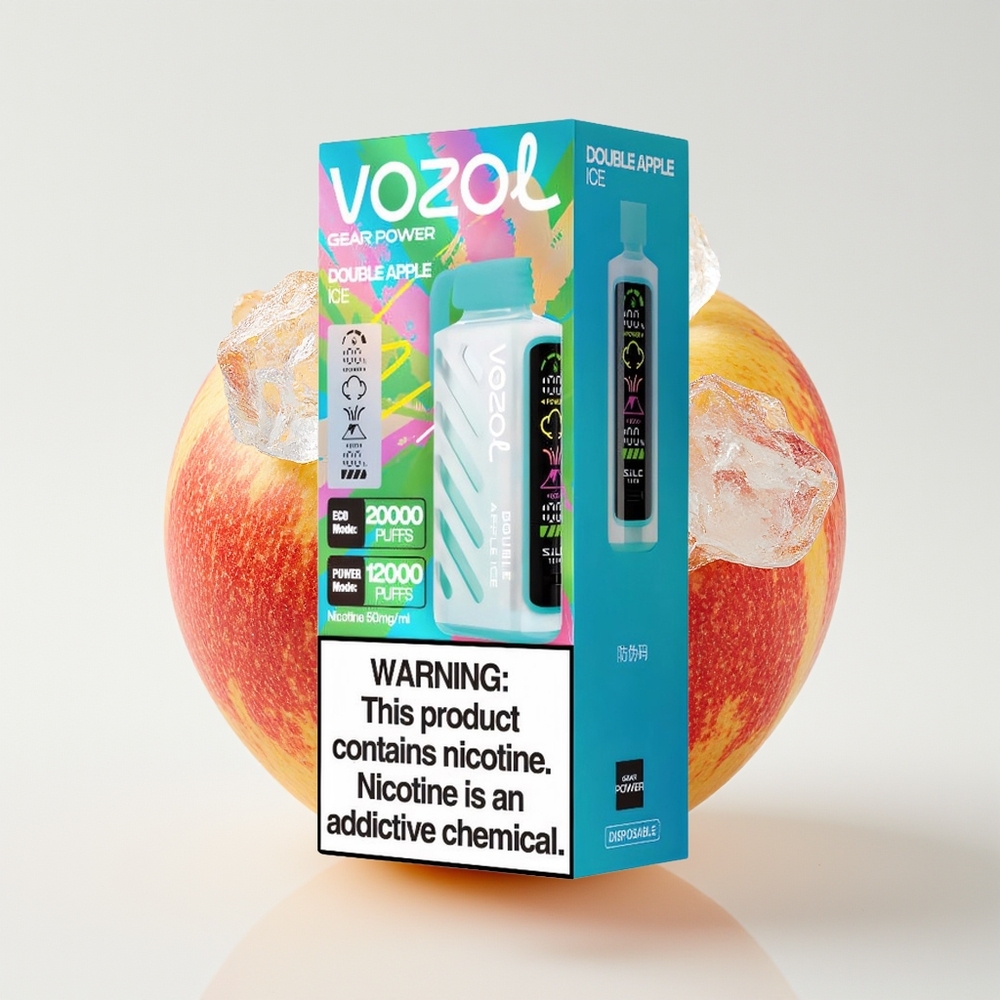 VOZOL Gear Power 20000 Hisapan Double Epal Ais dengan Teknologi S.i.L.C., Mod ECO 20000 Hisapan, Mod POWER 12000 Hisapan, Dual Mesh Coil, Skrin Penuh, 20mL, 5%(50mg)