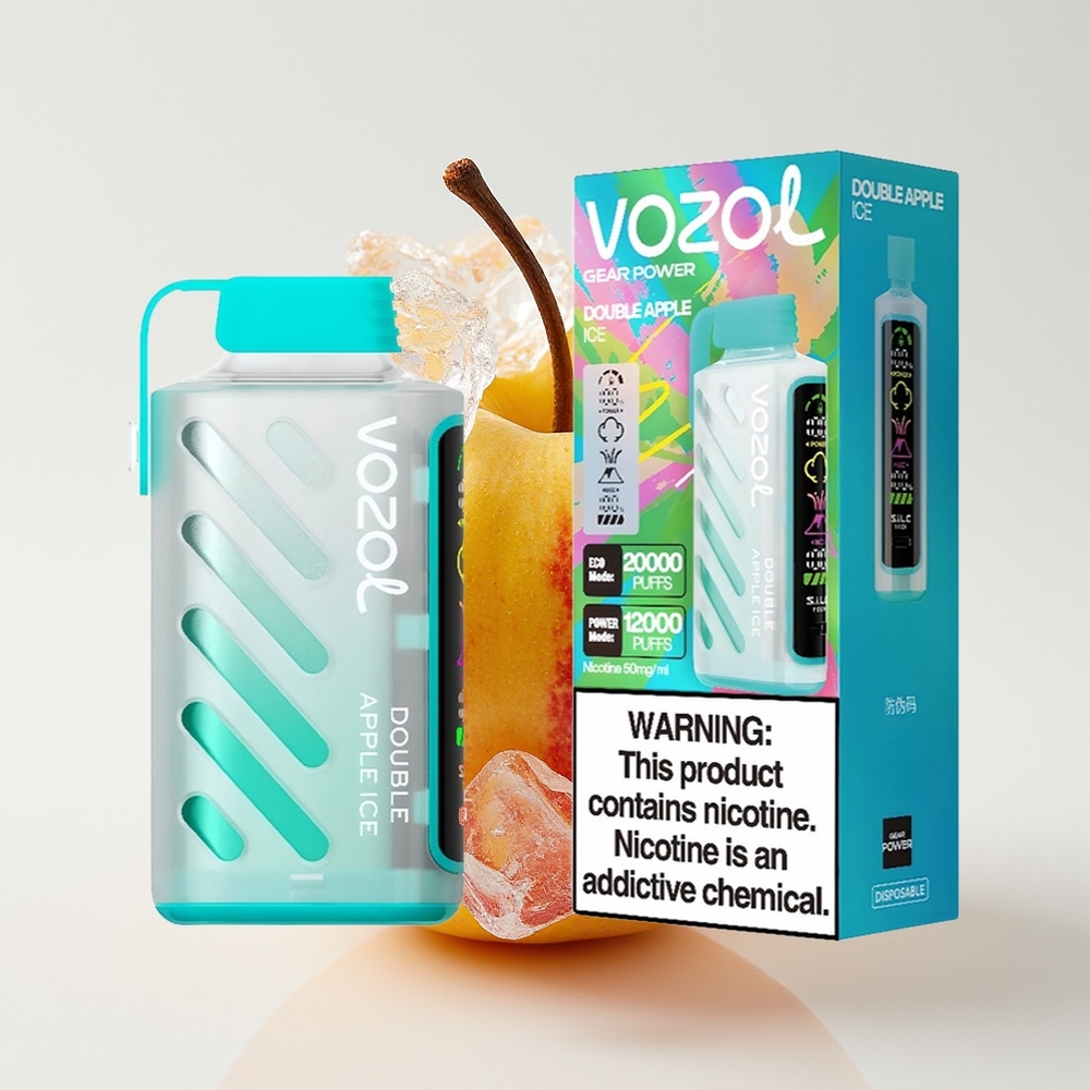 VOZOL Gear Power 20000 Hisapan Double Epal Ais dengan Teknologi S.i.L.C., Mod ECO 20000 Hisapan, Mod POWER 12000 Hisapan, Dual Mesh Coil, Skrin Penuh, 20mL, 5%(50mg)