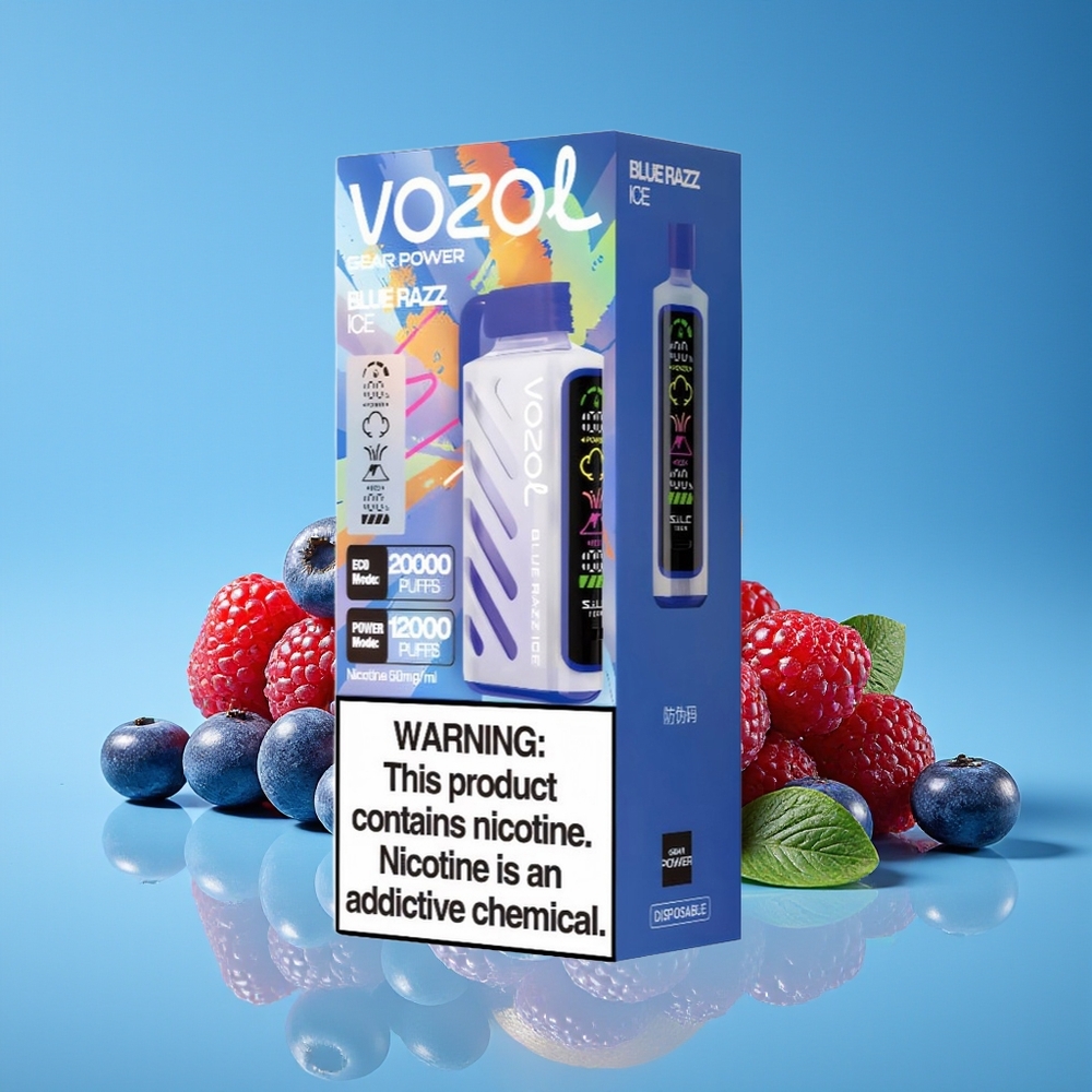 VOZOL Gear Power 20000 Hisapan Skrin Penuh 20mL Dual Mesh Coil Blue Razz Ais