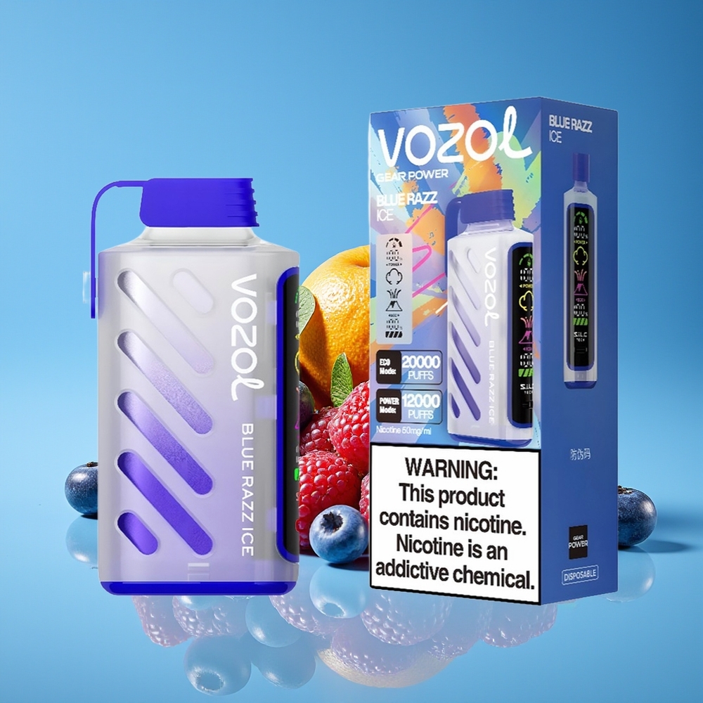 VOZOL Gear Power 20000 Hisapan Skrin Penuh 20mL Dual Mesh Coil Blue Razz Ais