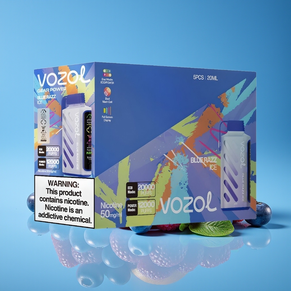 VOZOL Gear Power 20000 Hisapan Skrin Penuh 20mL Dual Mesh Coil Blue Razz Ais