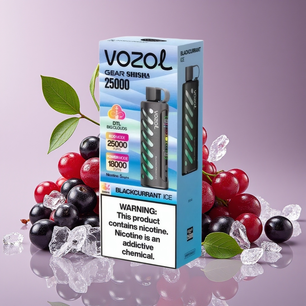 VOZOL Gear Shisha 25000 Hisap Blackcurrant Ais Dual Mesh 1000mAh 5mg/ml S.i.L.C Tech