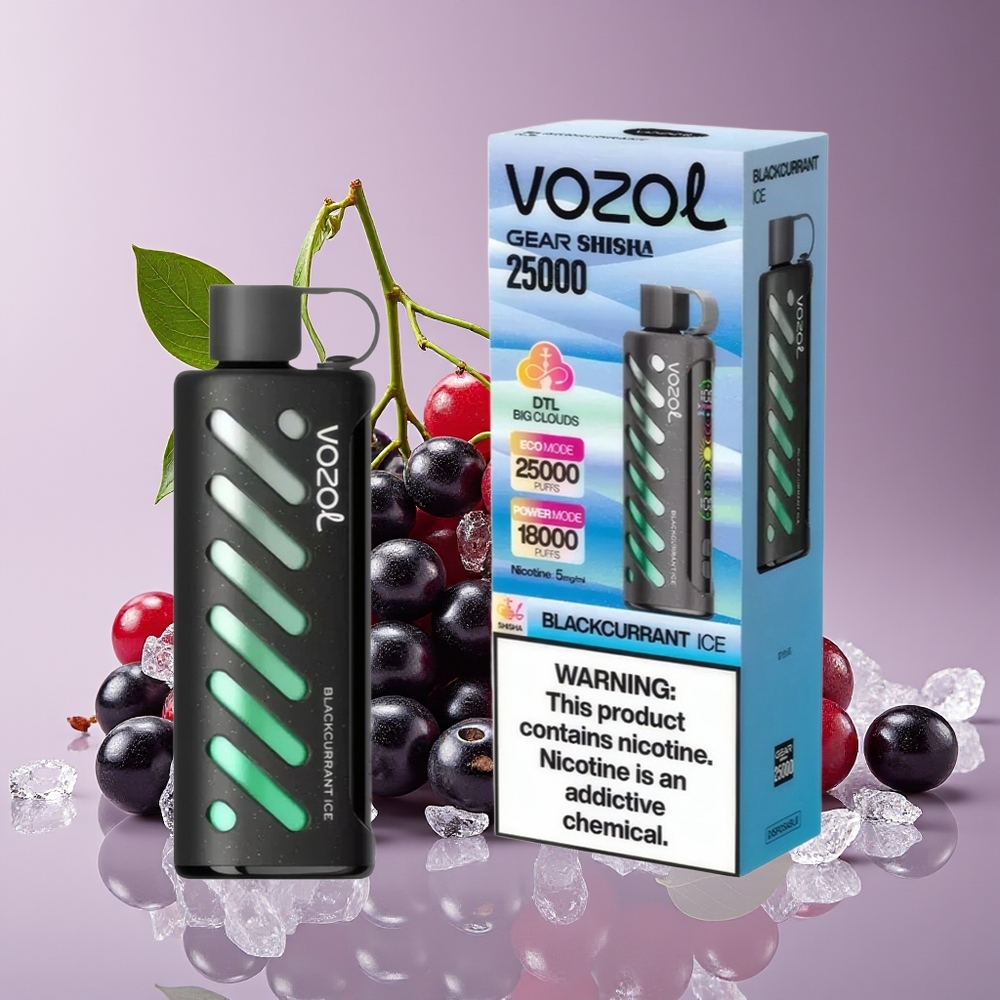 VOZOL Gear Shisha 25000 Hisap Blackcurrant Ais Dual Mesh 1000mAh 5mg/ml S.i.L.C Tech