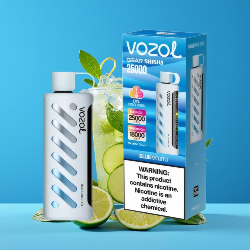 VOZOL Gear Shisha 25000 Hisap Mojito Biru Dual Mesh 5mg S.i.L.C Tech 1000mAh