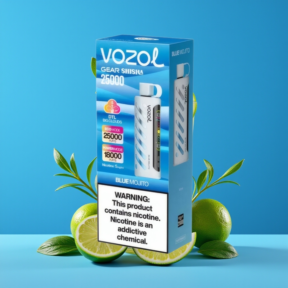 VOZOL Gear Shisha 25000 Hisap Mojito Biru Dual Mesh 5mg S.i.L.C Tech 1000mAh