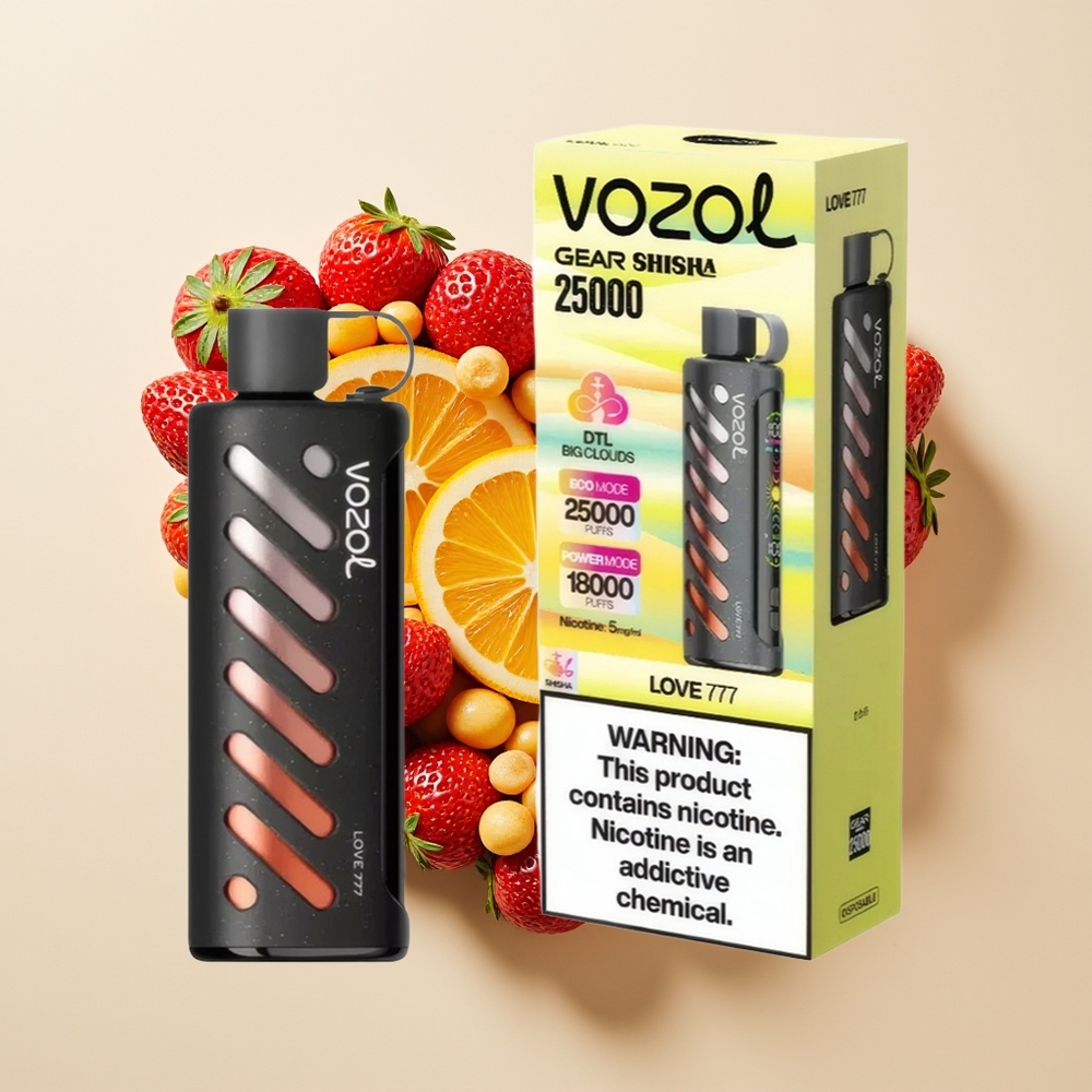 VOZOL Gear Shisha 25000 Hisap Rasa 30 Teknologi S.i.L.C Dwi Mod Dwi Mesh Bateri 1000mAh Nikotin 5mg/ml Cinta 777