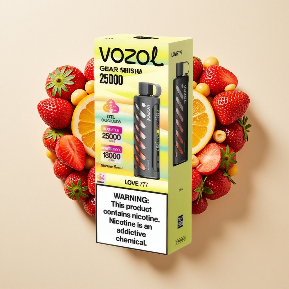 VOZOL Gear Shisha 25000 Hisap Rasa 30 Teknologi S.i.L.C Dwi Mod Dwi Mesh Bateri 1000mAh Nikotin 5mg/ml Cinta 777