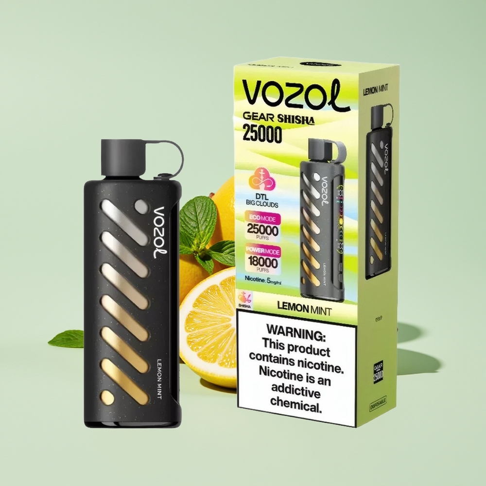 VOZOL Gear Shisha 25000 Lemon Pudina Hisap Teknologi S.i.L.C Dual Mesh Mod 1000mAh 5mg/ml