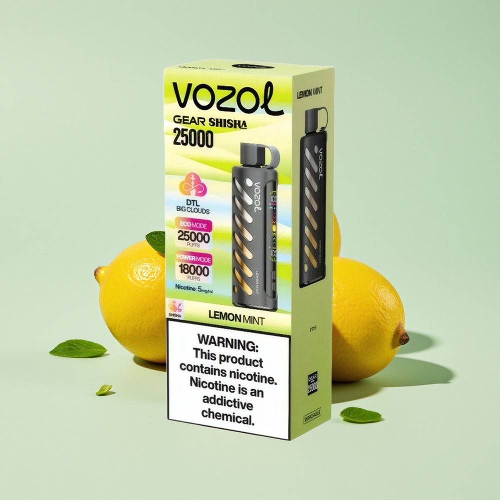 VOZOL Gear Shisha 25000 Lemon Pudina Hisap Teknologi S.i.L.C Dual Mesh Mod 1000mAh 5mg/ml
