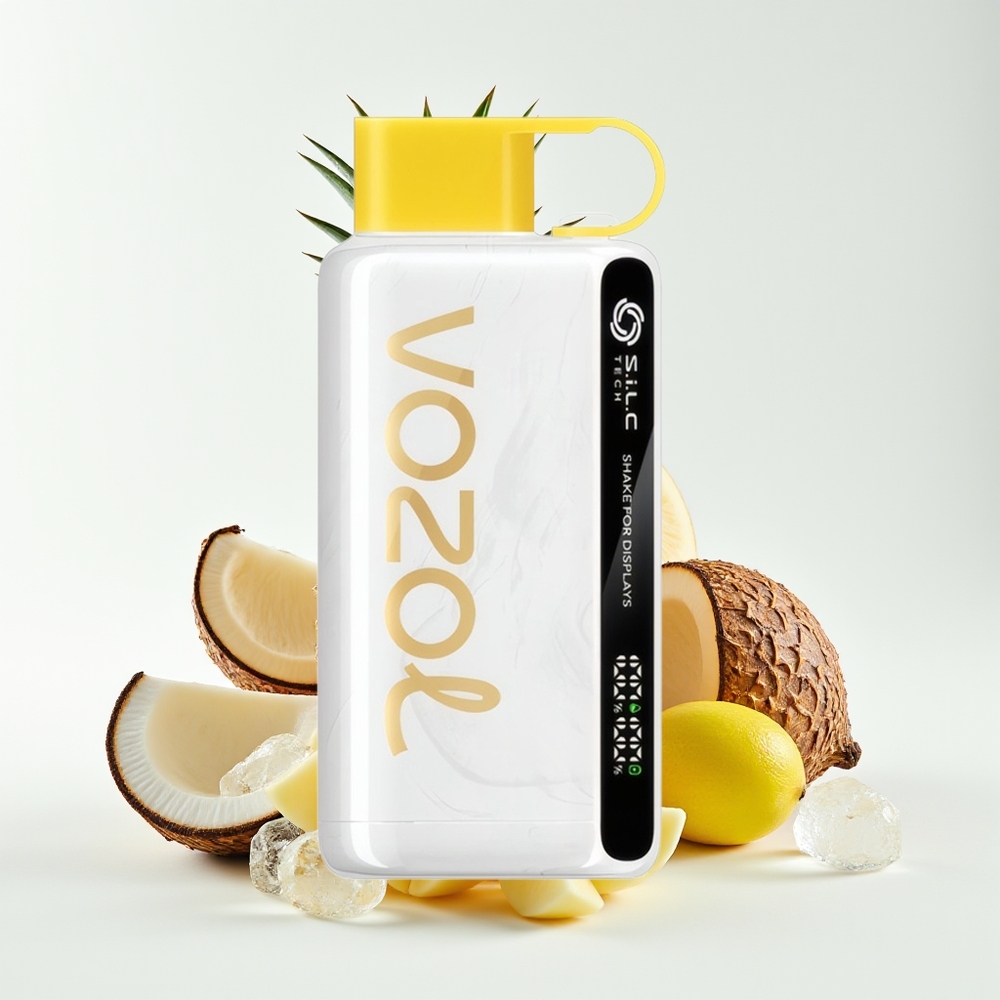 VOZOL STAR 9000/12000 Hisap Nanas Kelapa Ais dengan Paparan Goncang, Teknologi S.i.L.C, Perlindungan Mulut, Cas 30% Pantas, Bateri 650mAh, Nikotin 0/20/50mg/ml
