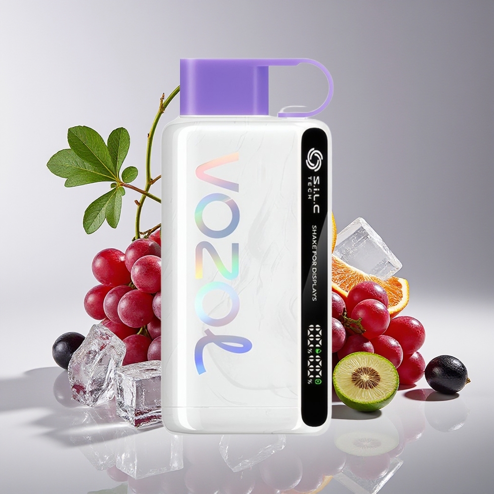 VOZOL STAR 9000/12000 Vape Buah Anggur Ais dengan Paparan Goncang, Teknologi S.i.L.C, Perlindungan Mulut, Caj 30% Lebih Cepat, Bateri 650mAh, Nikotin 0/20/50mg/ml