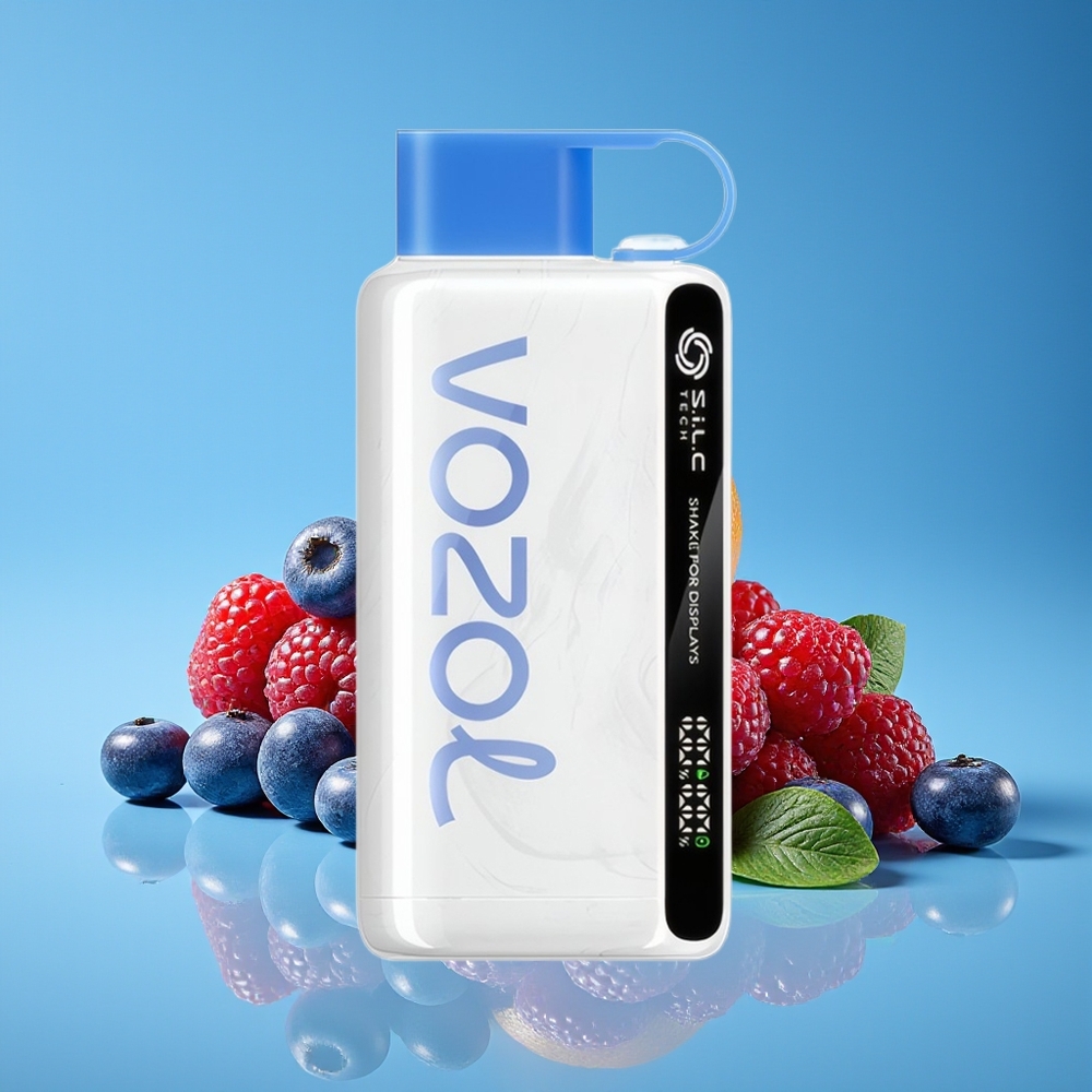 VOZOL STAR 9000/12000 Vape Pakai Buang Blu Razz Ais dengan Paparan Goncang, Teknologi S.i.L.C, Perlindungan Mulut, Cas 30% Pantas, Bateri 650mAh, Nikotin 0/20/50mg/ml