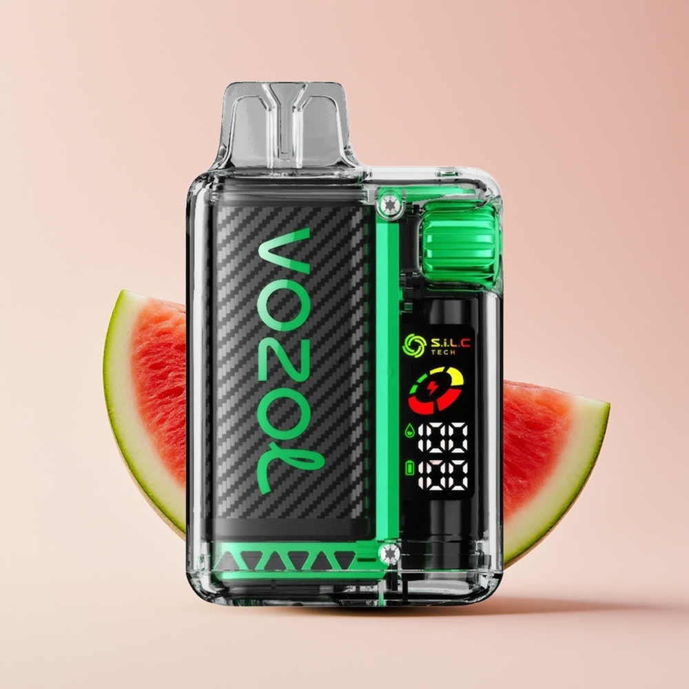 VOZOL Vista 20000 Hisap Vape Tembikai Gula-Gula Getah dengan Bateri 650mAh, Nikotin 2%, Skrin OLED, dan Teknologi S.i.L.C Dual Mesh Coil