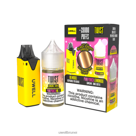 UWELL Disposable Pod - UWELL V6 alat pakai buang + jus daddy's vapor 30ml - collab bundle clr: kuning/flv: limau penumbuk merah jambu 50mg 4FHXX219